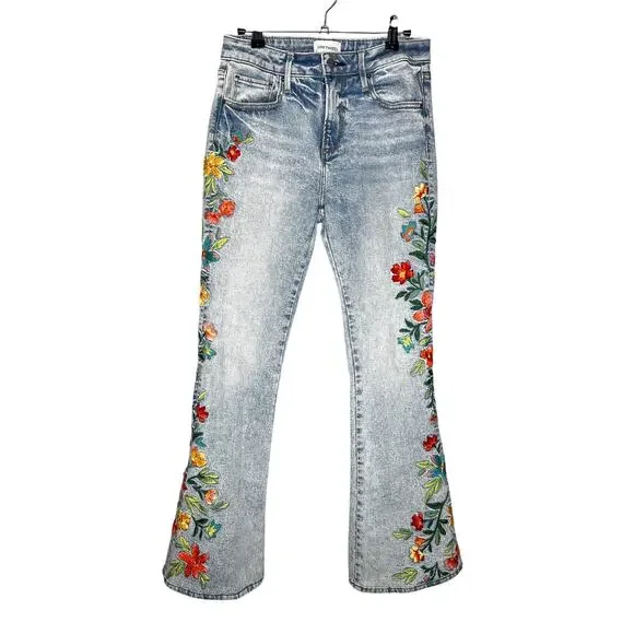 Driftwood x Free People Farrah Embroidered Flare Jeans Size 25 - Picture 2 of 7